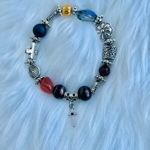 Silver and Multicolor Beaded Bracelet